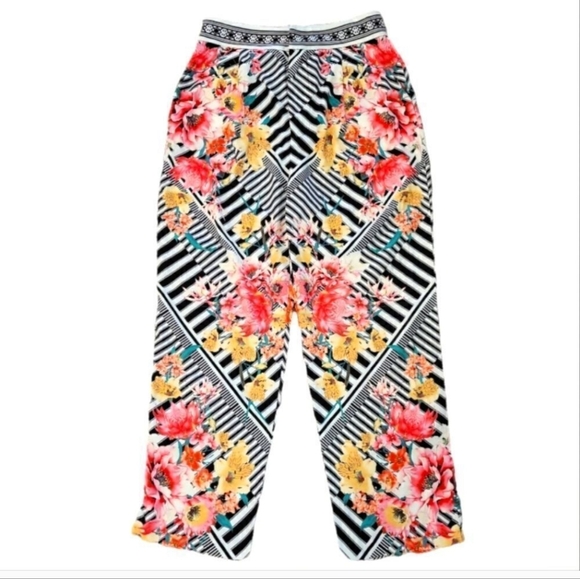 Jealous Tomato Pants - Jealous Tomato Stripe, Floral Crop Tapered Pants Sz Small